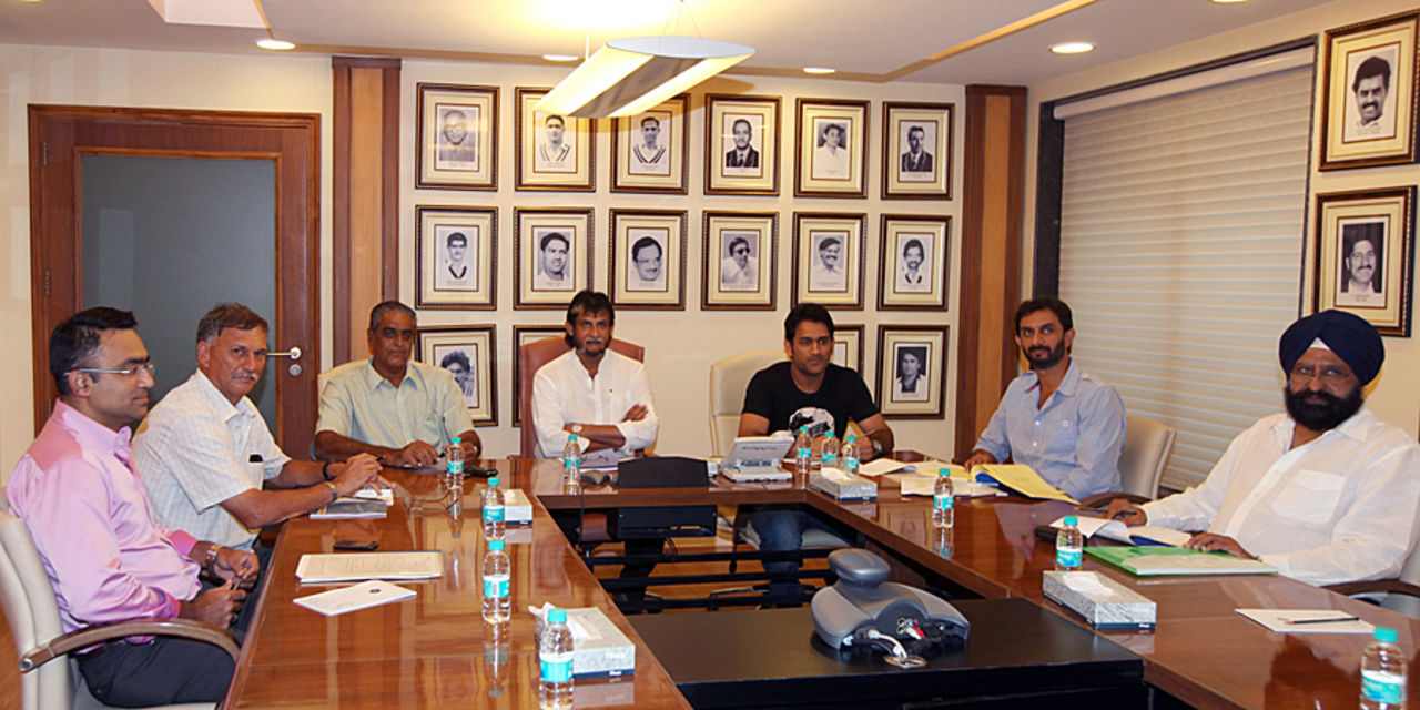 Saba Karim, Roger Binny, Sanjay Jagdale, Sandeep Patil, MS Dhoni, Vikram Rathour and Rajinder Singh Hans in BCCI's selection committee meeting, Mumbai, November 5, 2012