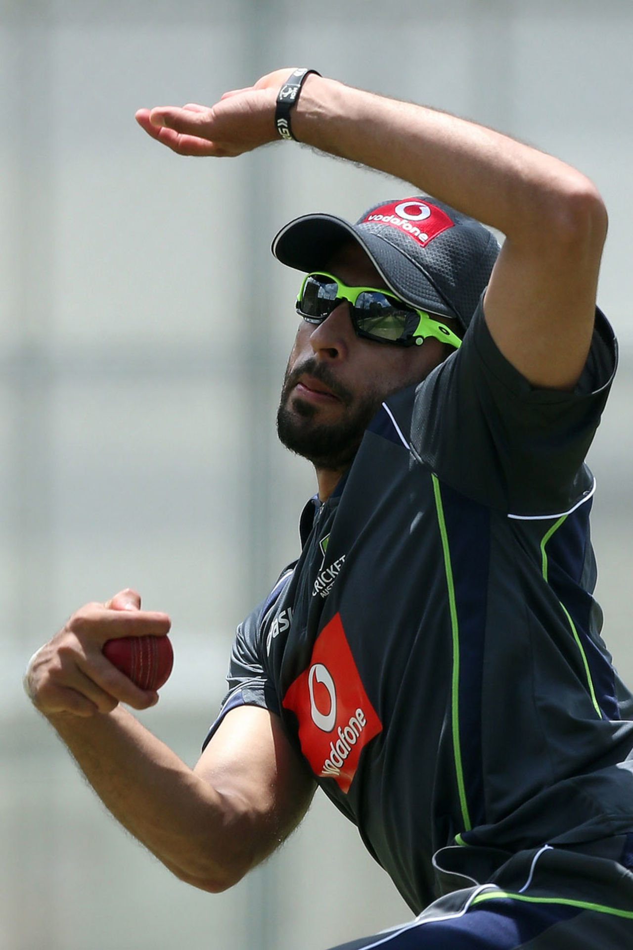 Pakistan-born legspinner Fawad Ahmed bowls at Australia's net session, Brisbane, November 6, 2012