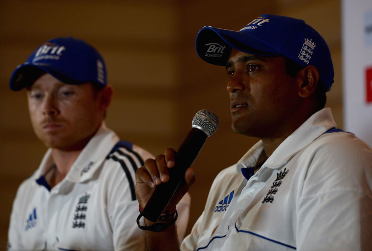 Samit Patel and Ian Bell attend an England press conference, Ahmedabad, November, 6, 2012