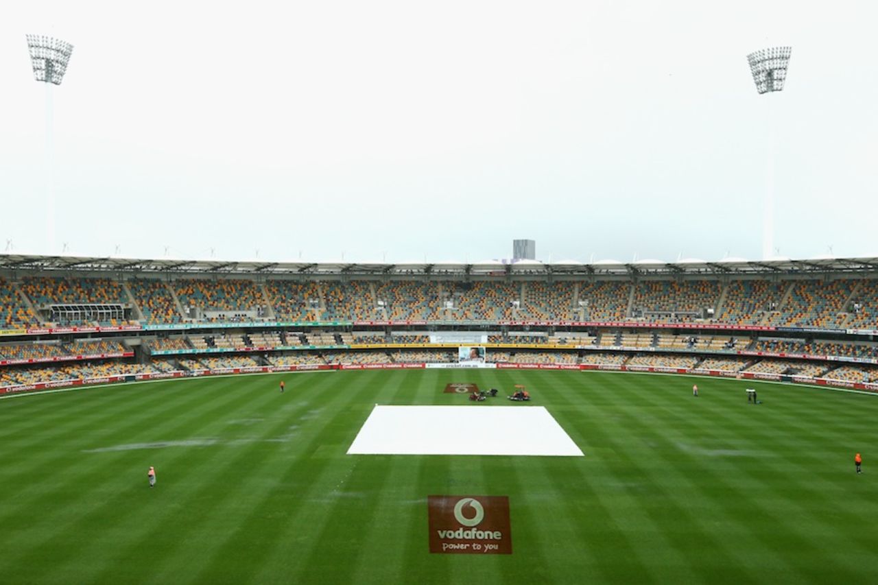 The square under covers on the second morning, Australia v South Africa, 1st Test, Brisbane, 2nd day, November 10, 2012
