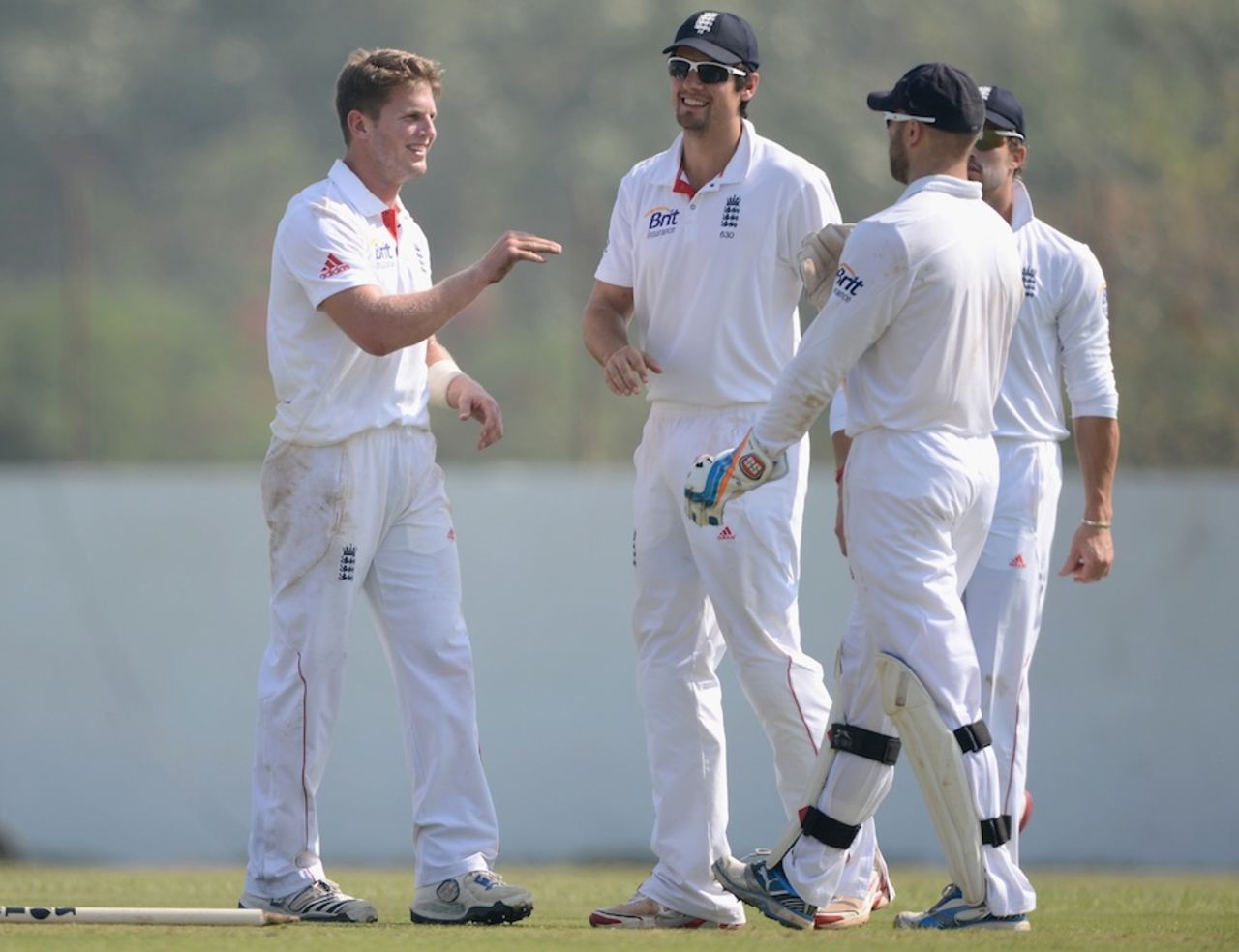 Stuart Meaker celebrates a wicket, Haryana v England XI, Ahmedabad, 3rd day, November 10, 2012
