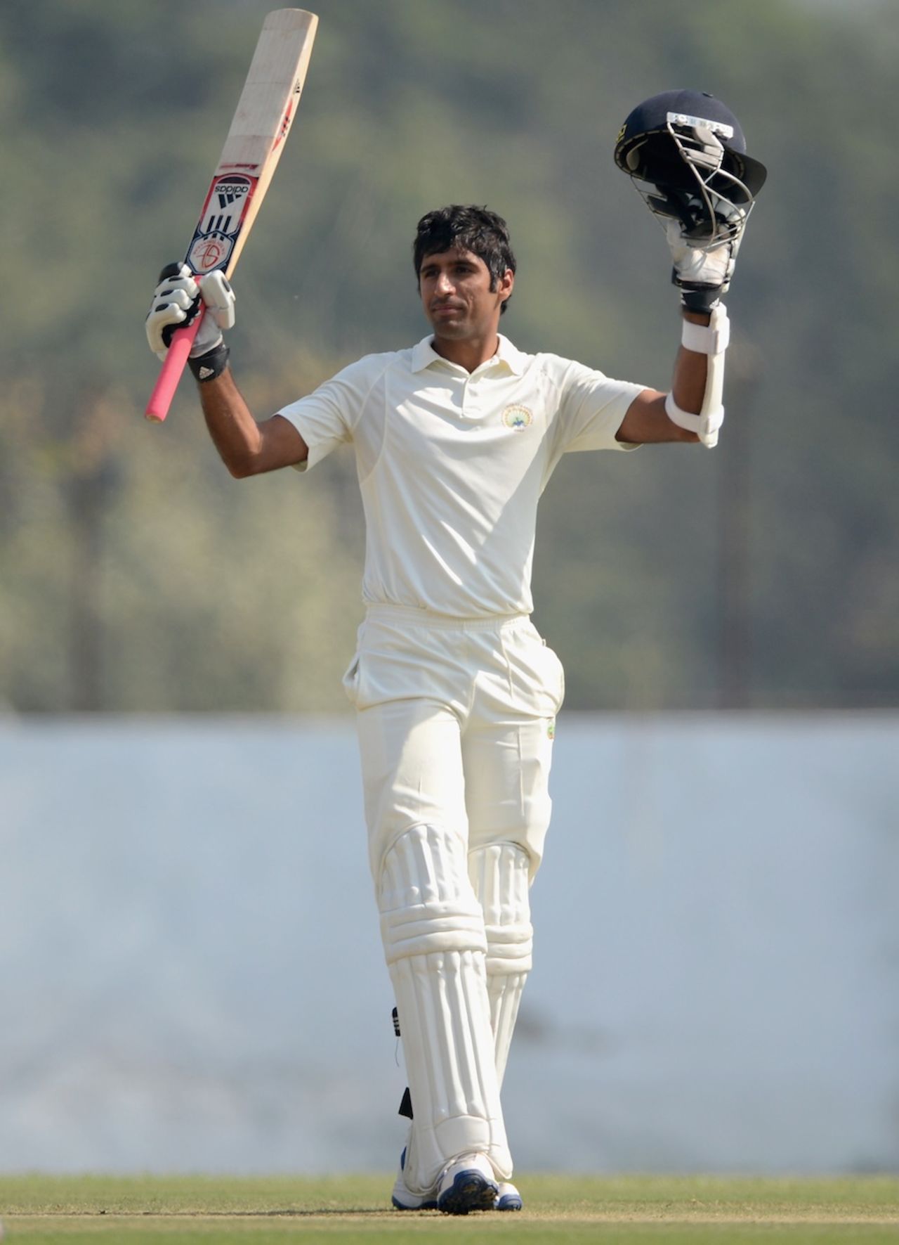 Rahul Dewan brings up his century, Haryana v England XI, Ahmedabad, 3rd day, November 10, 2012