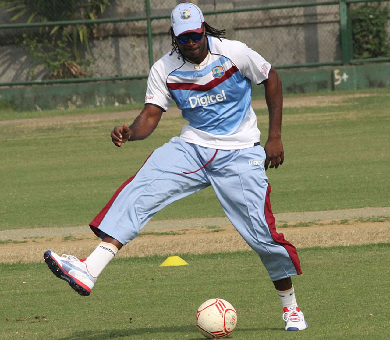 Chris Gayle plays football at practice, Mirpur, November 10, 2012