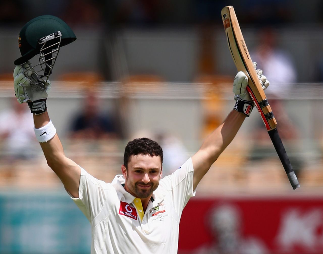 Ed Cowan celebrates his maiden Test century, Australia v South Africa, 1st Test, 4th day, Brisbane, November 12, 2012