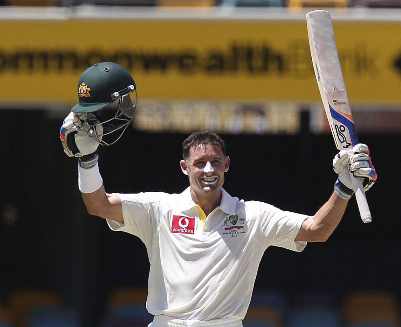 Michael Hussey celebrates his century, Australia v South Africa, 1st Test, Brisbane, 5th day, November 13, 2012