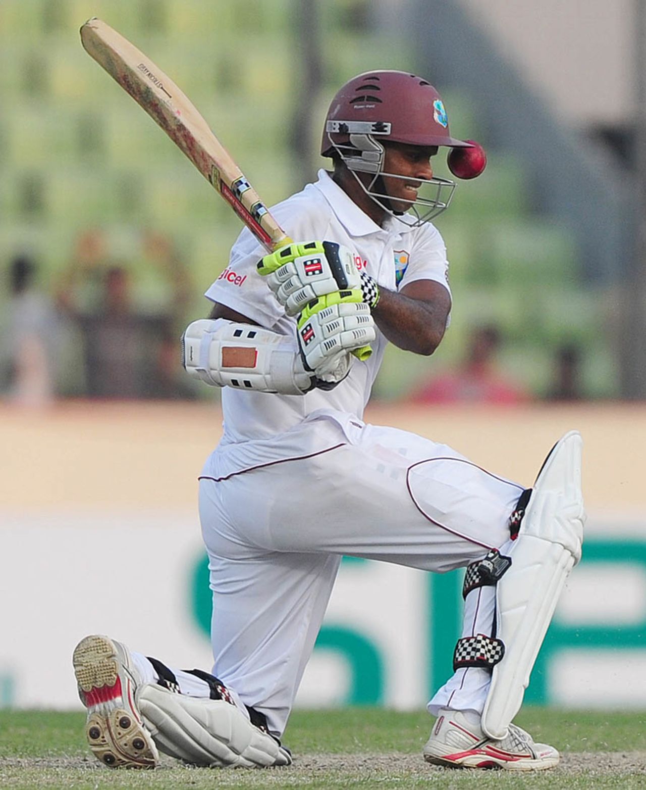 Shivnarine Chanderpaul attempts to play a shot, Bangladesh v West Indies, 1st Test, Mirpur, 1st day, November 13, 2012