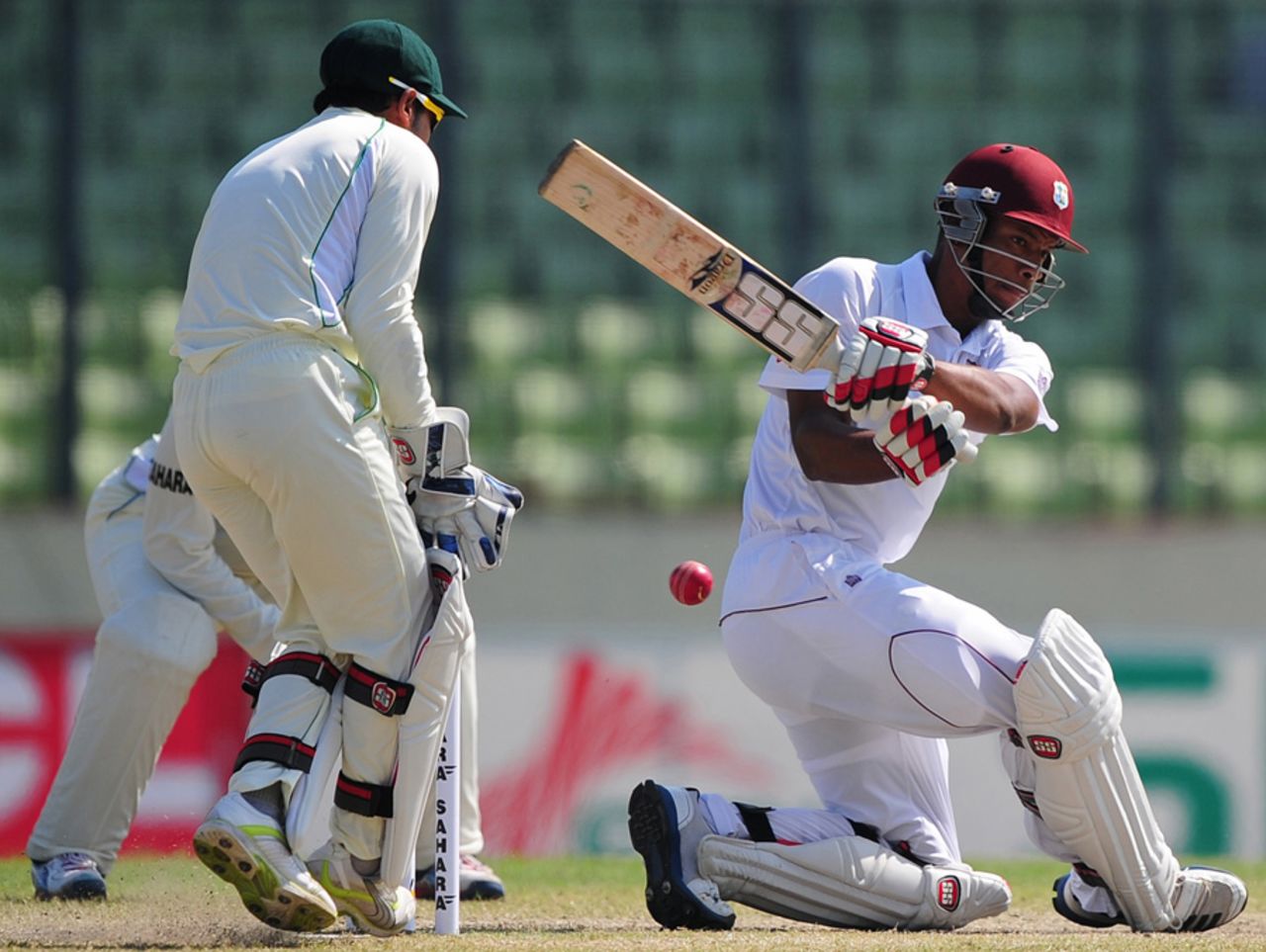 Kieran Powell sweeps, Bangladesh v West Indies, 1st Test, Mirpur, 4th day, November 16, 2012