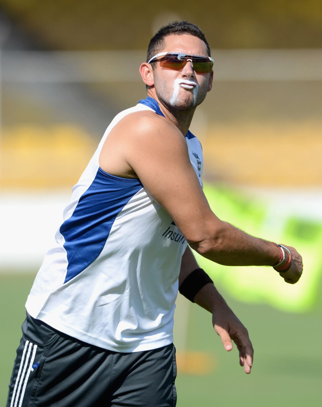 Tim Bresnan fields during a practice session, Ahmedabad, November 13, 2012