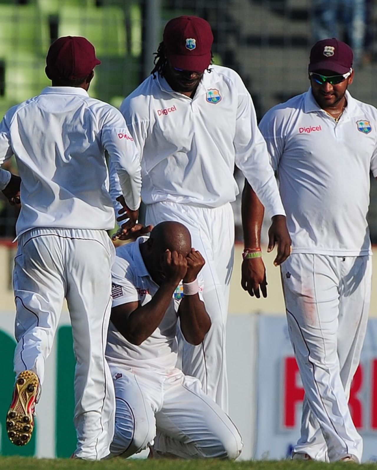 Tino Best celebrates West Indies' victory, Bangladesh v West Indies, 1st Test, Mirpur, 5th day, November 17, 2012