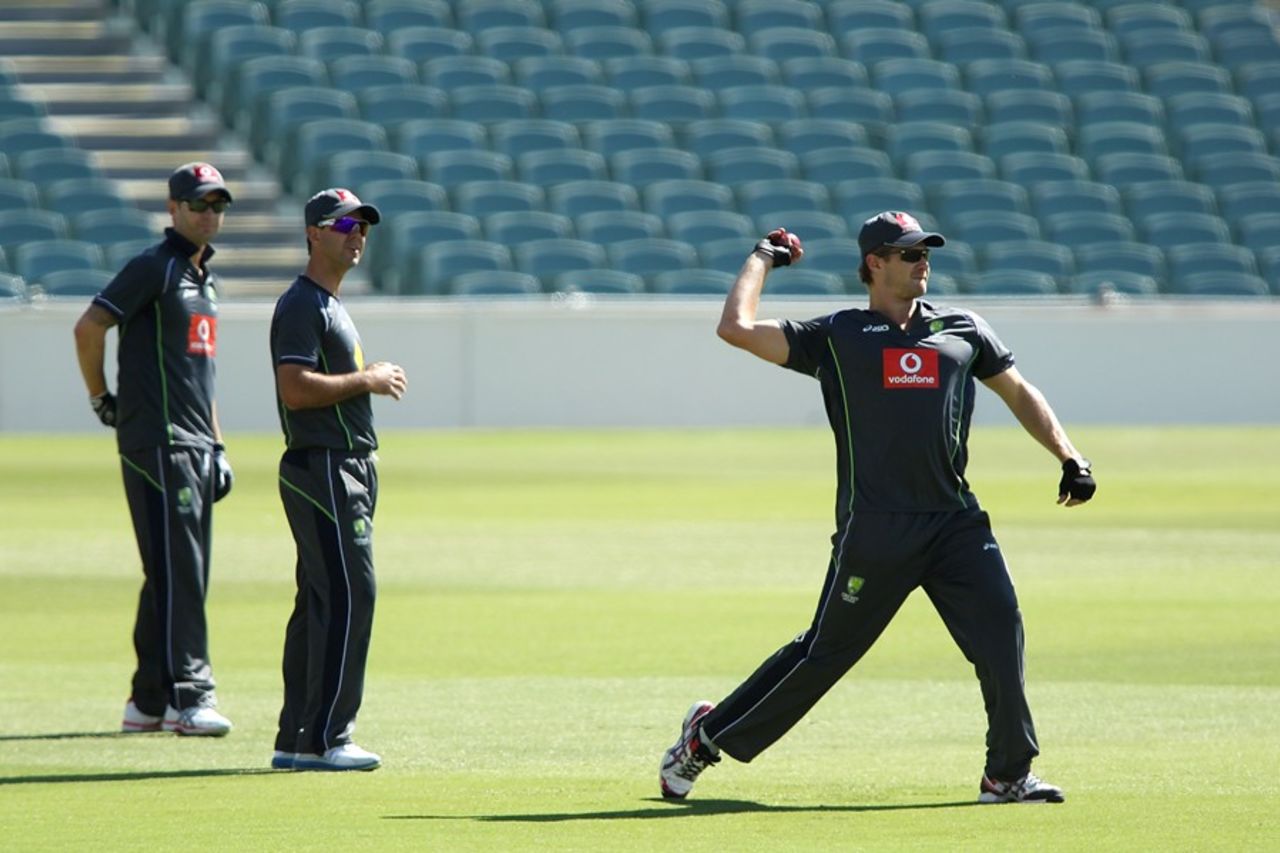 Shane Watson fielding at Australia's training session, Adelaide, November 19, 2012