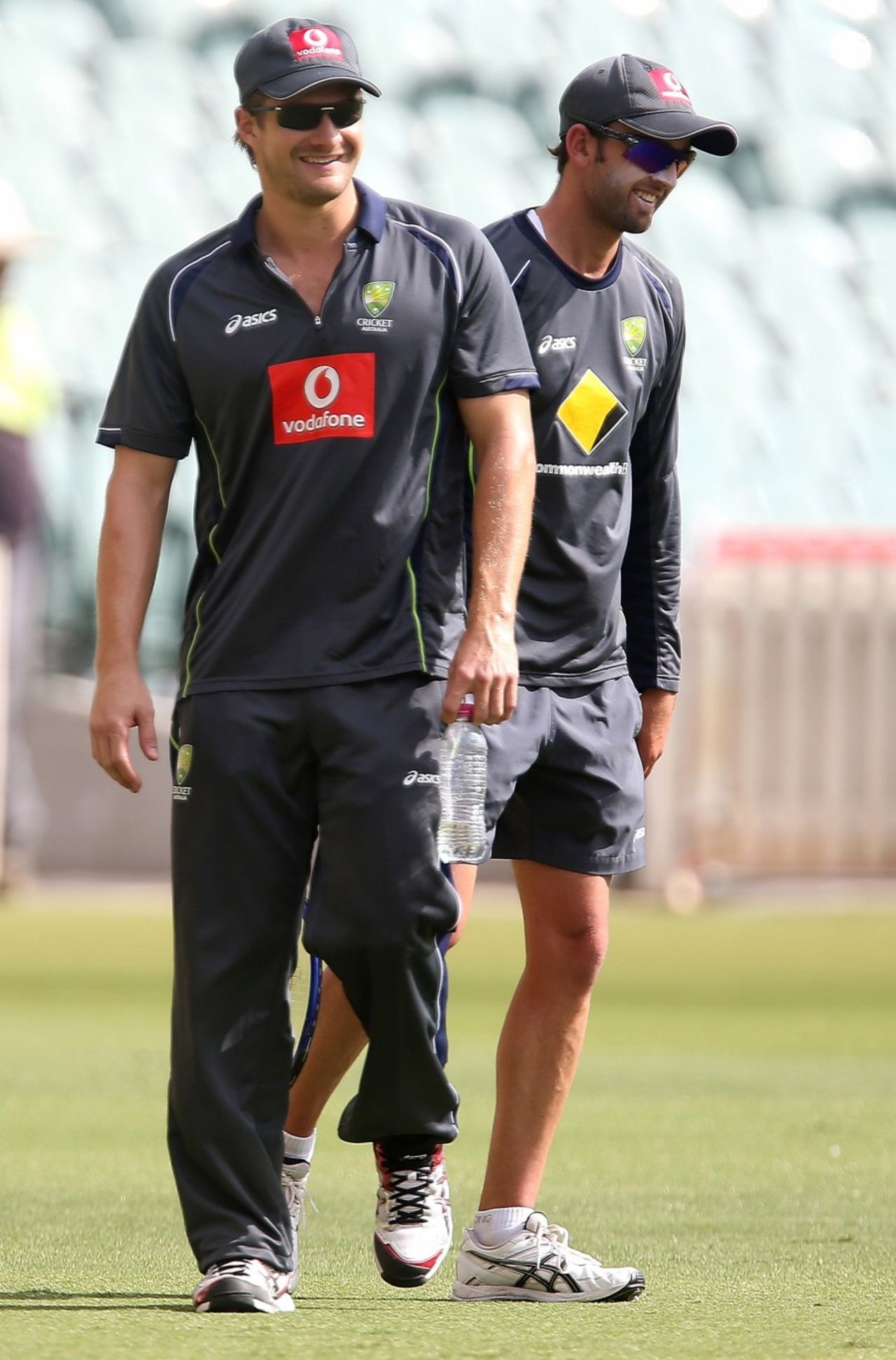Shane Watson and Nathan Lyon at training, Adelaide, November 20, 2012