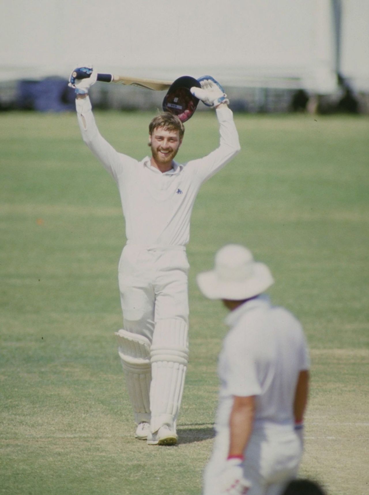 Graeme Fowler celebrates his double-century, India v England, 4th Test, Chennai, January 15, 1985 