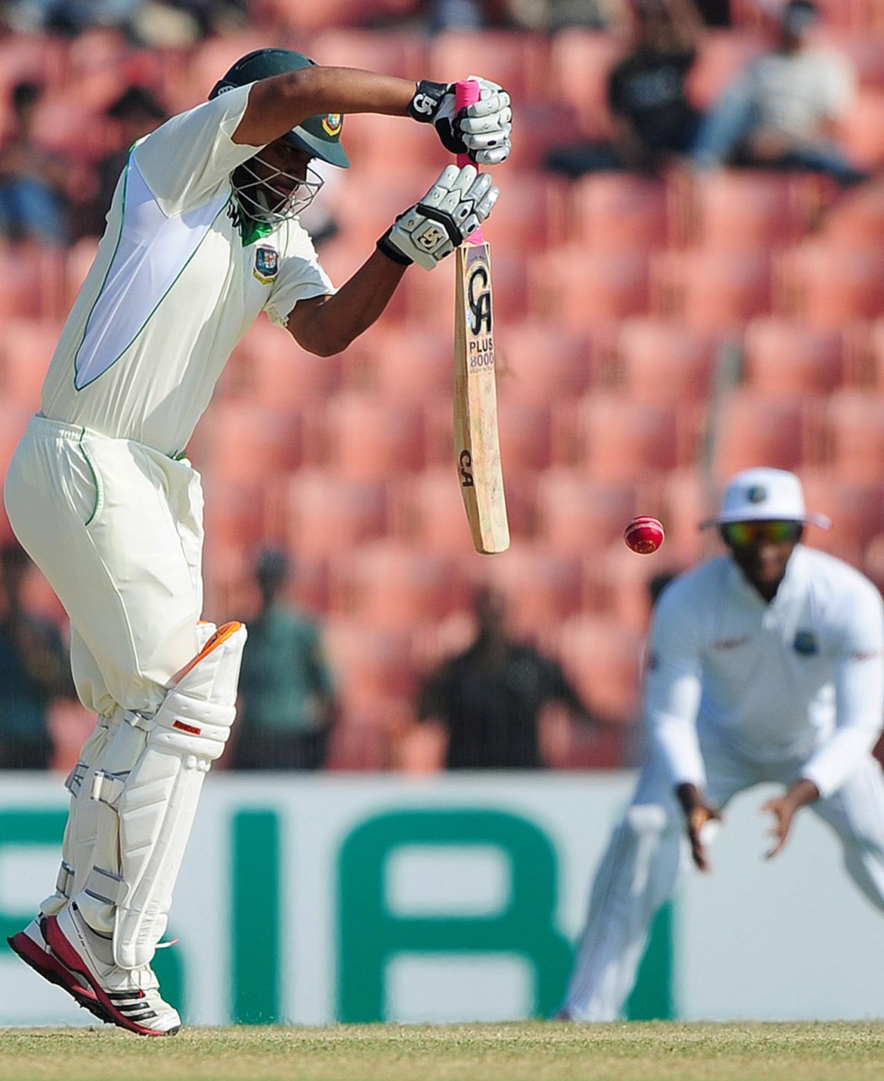 Tamim Iqbal defends, Bangladesh v West Indies, 2nd Test, Khulna, 1st day, November 21, 2012