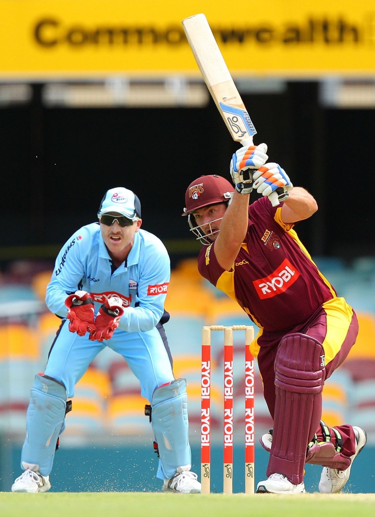 Peter Forrest drives one down the ground, Queensland v New South Wales, Ryobi Cup, Brisbane, November 21, 2012