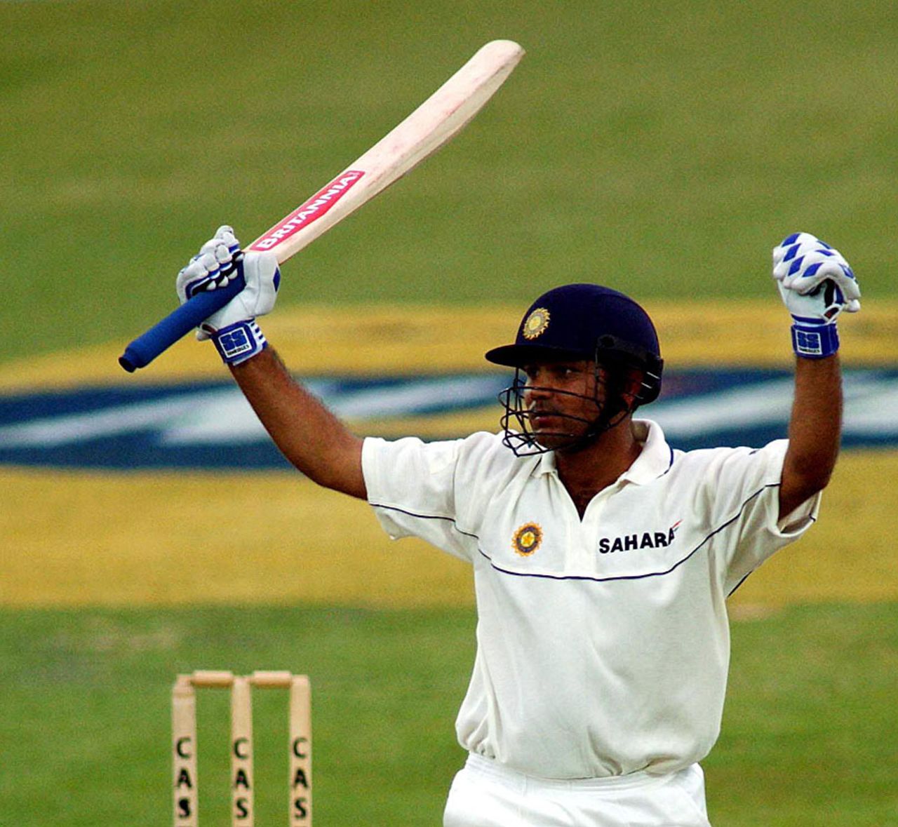 Virender Sehwag celebrates his debut century, South Africa v India, 1st Test, Bloemfontein, 1st day, November 3, 2001