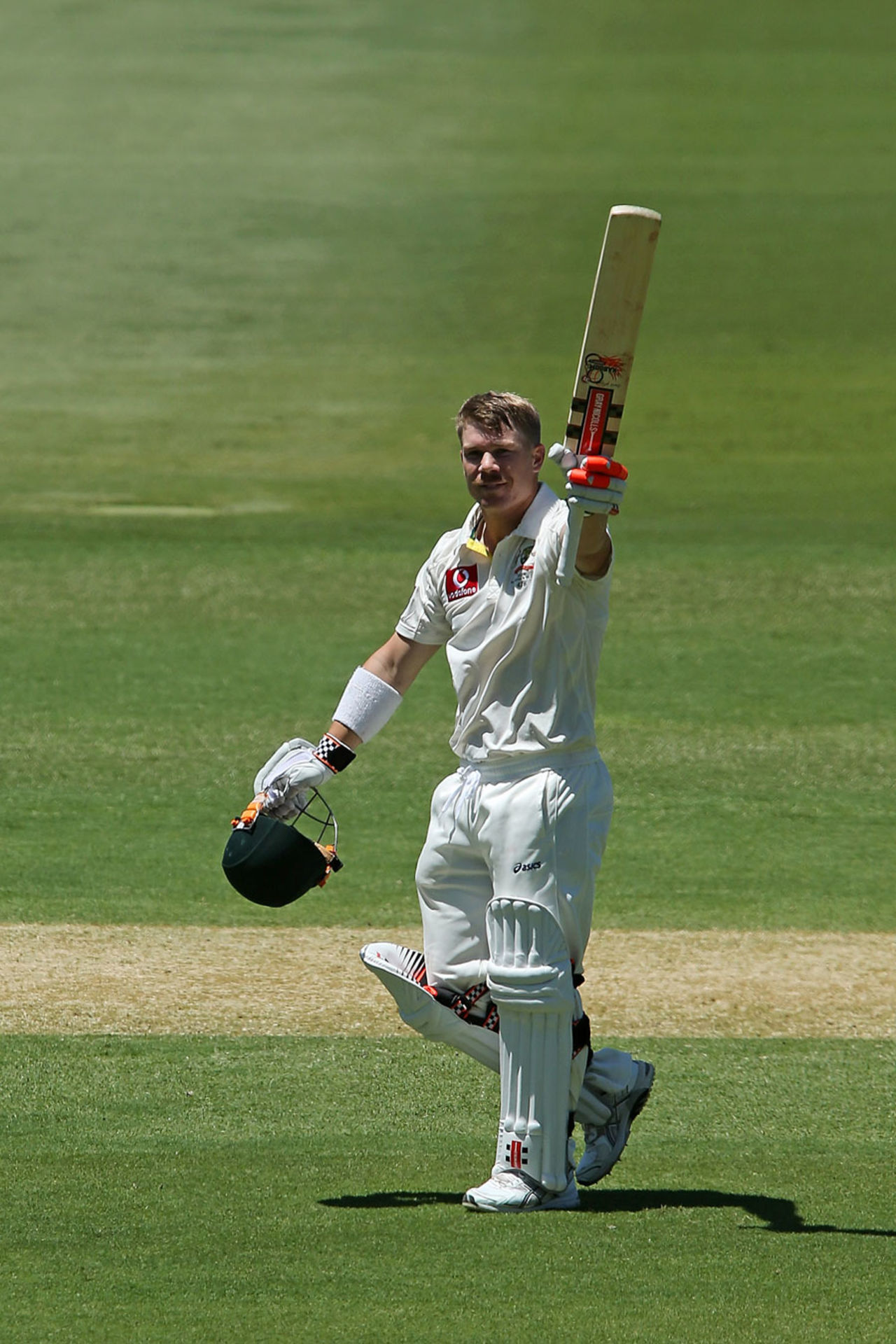 David Warner acknowledges the applause after his ton, Australia v South Africa, 2nd Test, Adelaide, 1st day, November 22, 2012