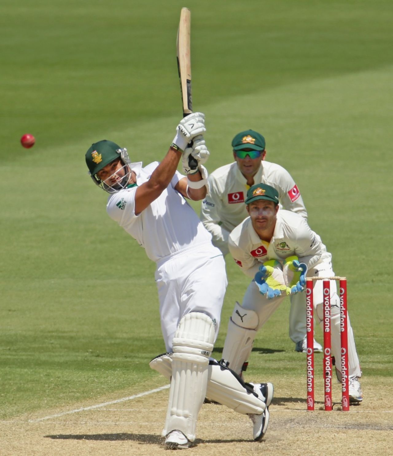 Alviro Petersen drives in the air down the ground, Australia v South Africa, 2nd Test, Adelaide, 2nd day, November 23, 2012