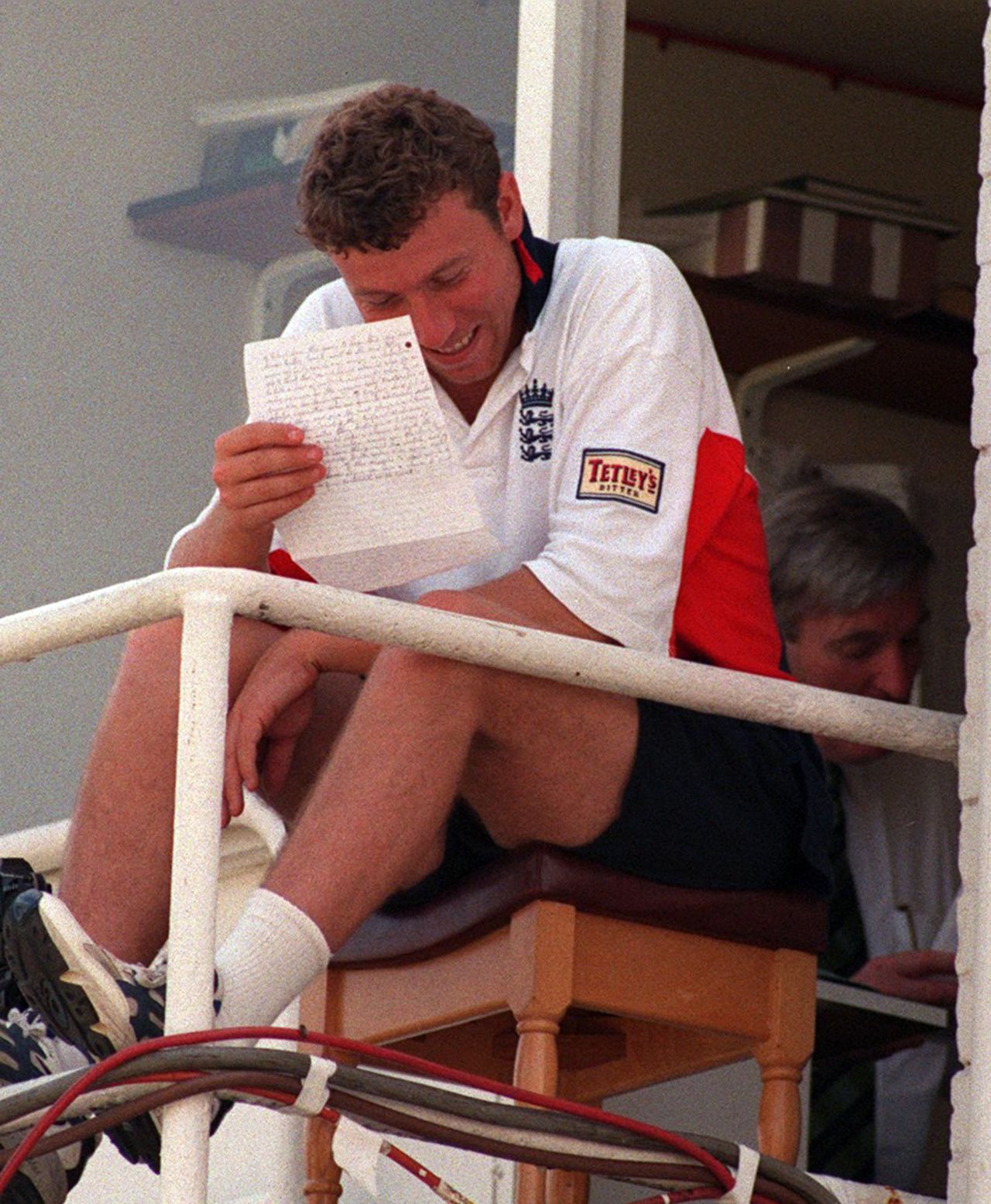 Mike Atherton reads a letter, Trent Bridge, August 9, 1997