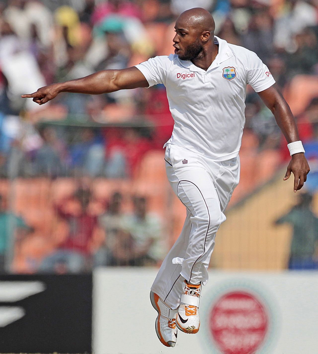 Tino Best gestures after getting Naeem Islam bowled, Bangladesh v West Indies, 2nd Test, Khulna, 4th day, November 24, 2012