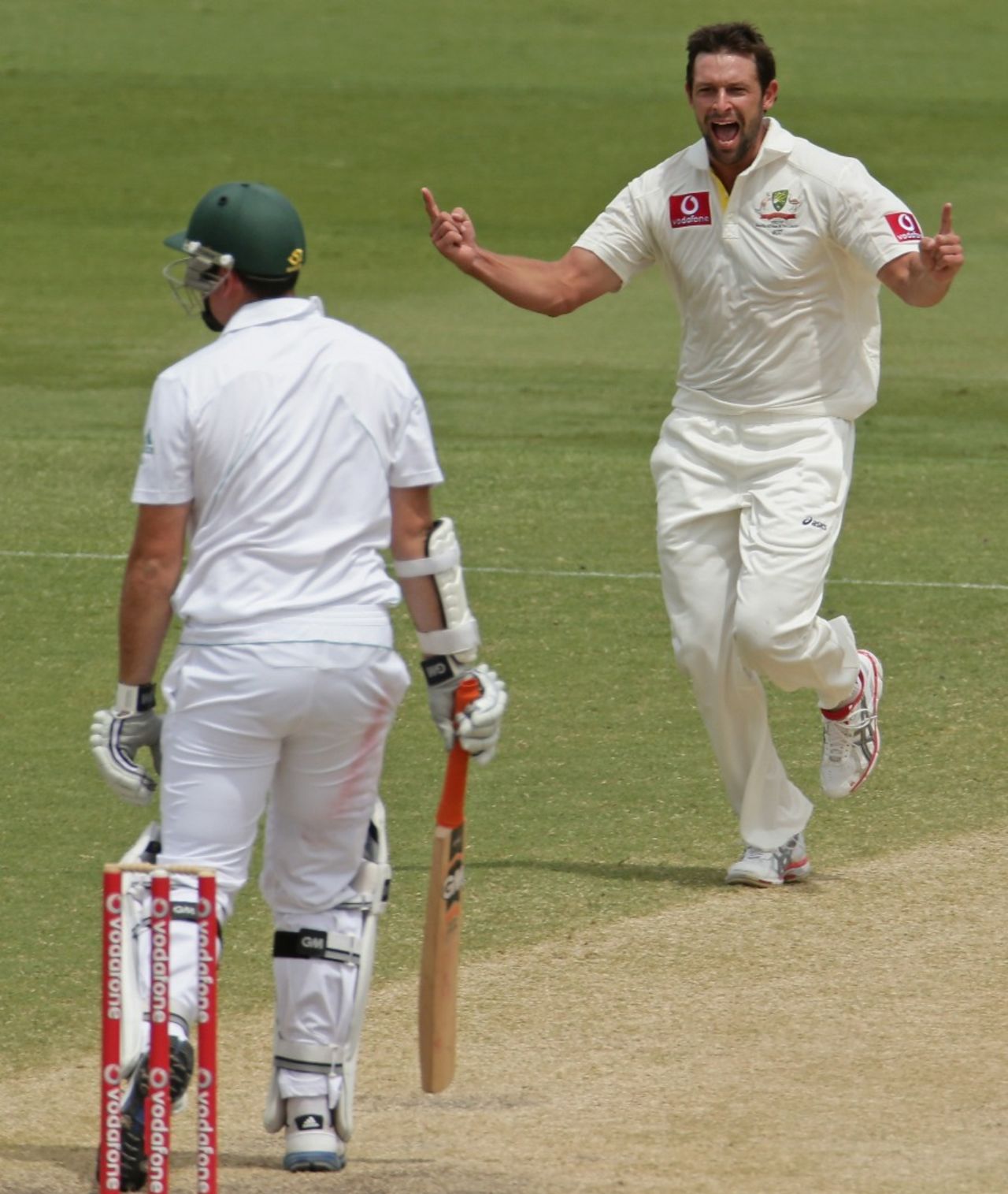 Ben Hilfenhaus celebrates having Graeme Smith caught at slip, Australia v South Africa, 2nd Test, Adelaide, 4th day, November 25, 2012