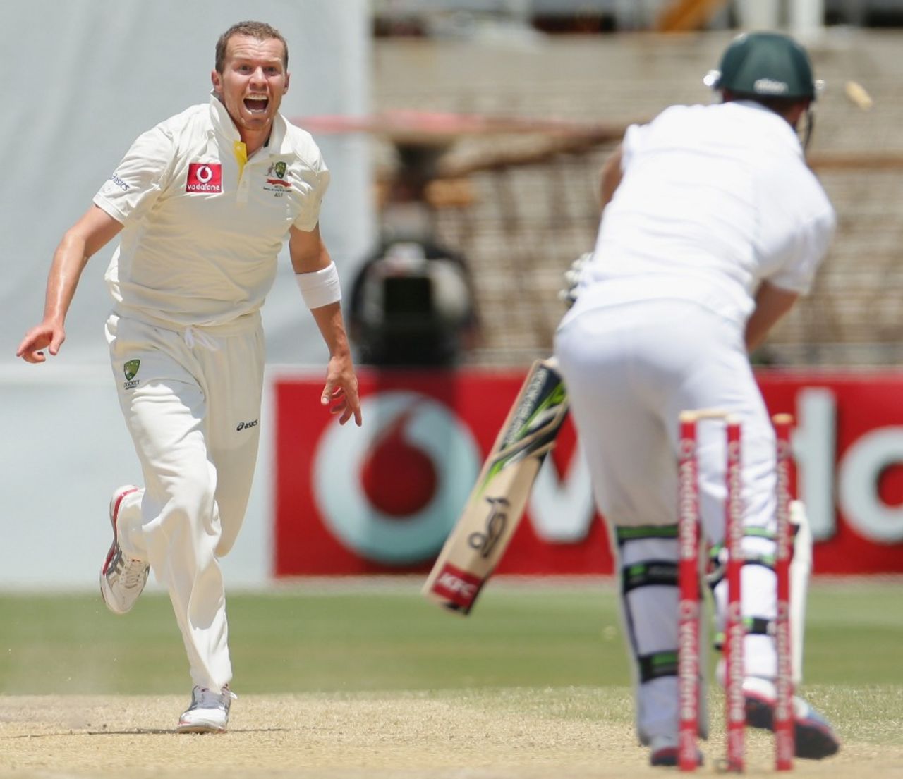 Peter Siddle bowls AB de Villiers, Australia v South Africa, 2nd Test, Adelaide, 5th day, November 26, 2012