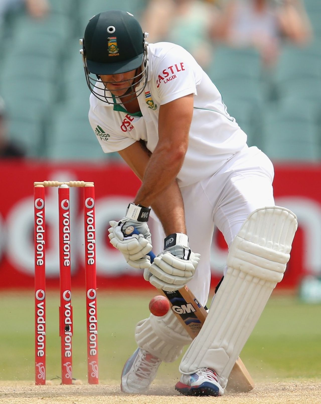 Faf du Plessis defends resolutely on the fourth morning, Australia v South Africa, 2nd Test, Adelaide, 5th day, November 26, 2012
