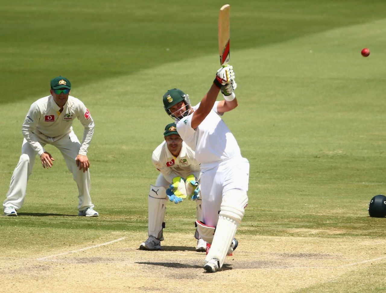 Jacques Kallis hits over the leg side, Australia v South Africa, 2nd Test, Adelaide, 5th day, November 26, 2012