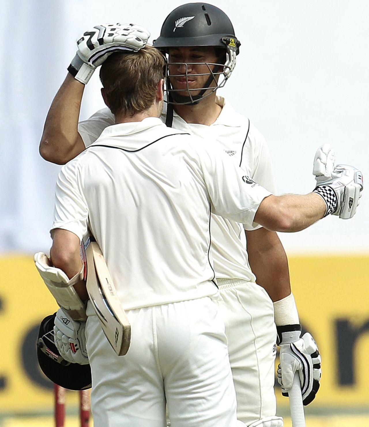 Ross Taylor congratulates Kane Williamson on his century, Sri Lanka v New Zealand, 2nd Test, Colombo, 2nd day, November 26, 2012