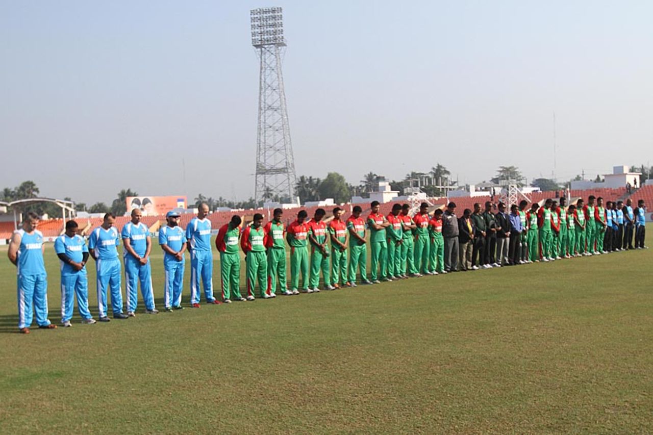 Players of Bangladesh and BCB XI line up for a minute's silence, Bangladesh v Bangladesh Cricket Board XI, Khulna, November 27, 2012