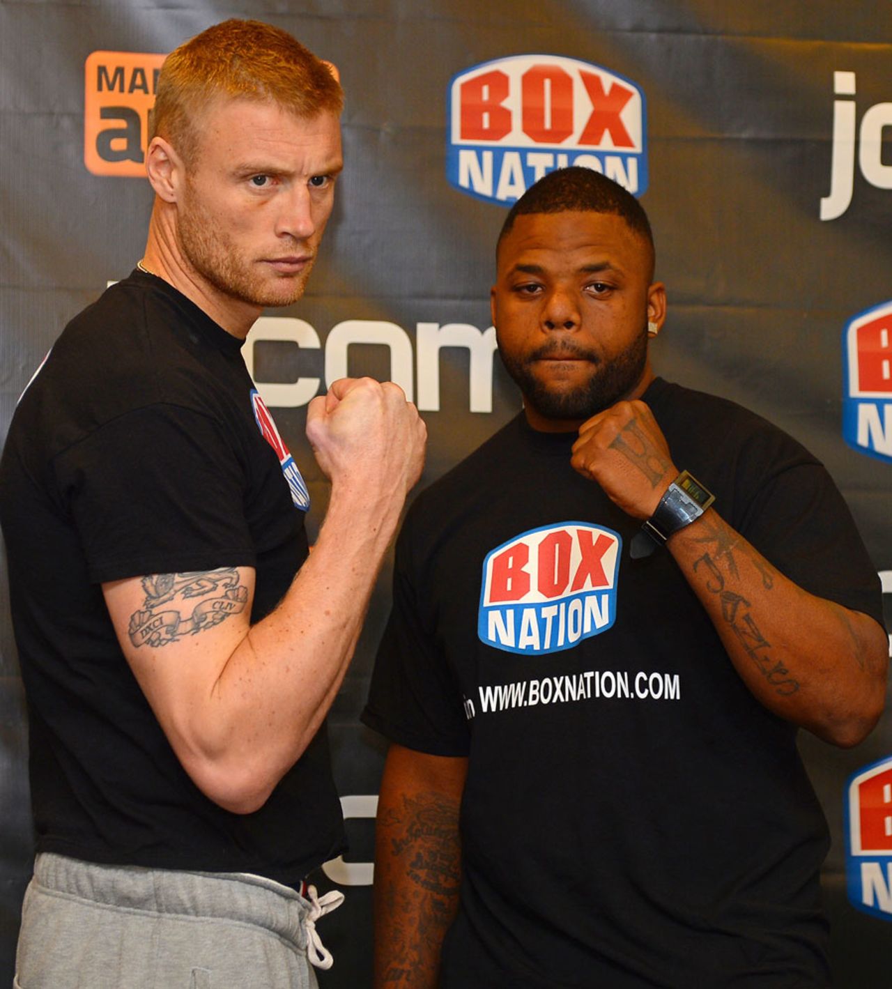 Andrew Flintoff poses with his opponent ahead of his debut bout as a boxer, Manchester, November 29, 2012