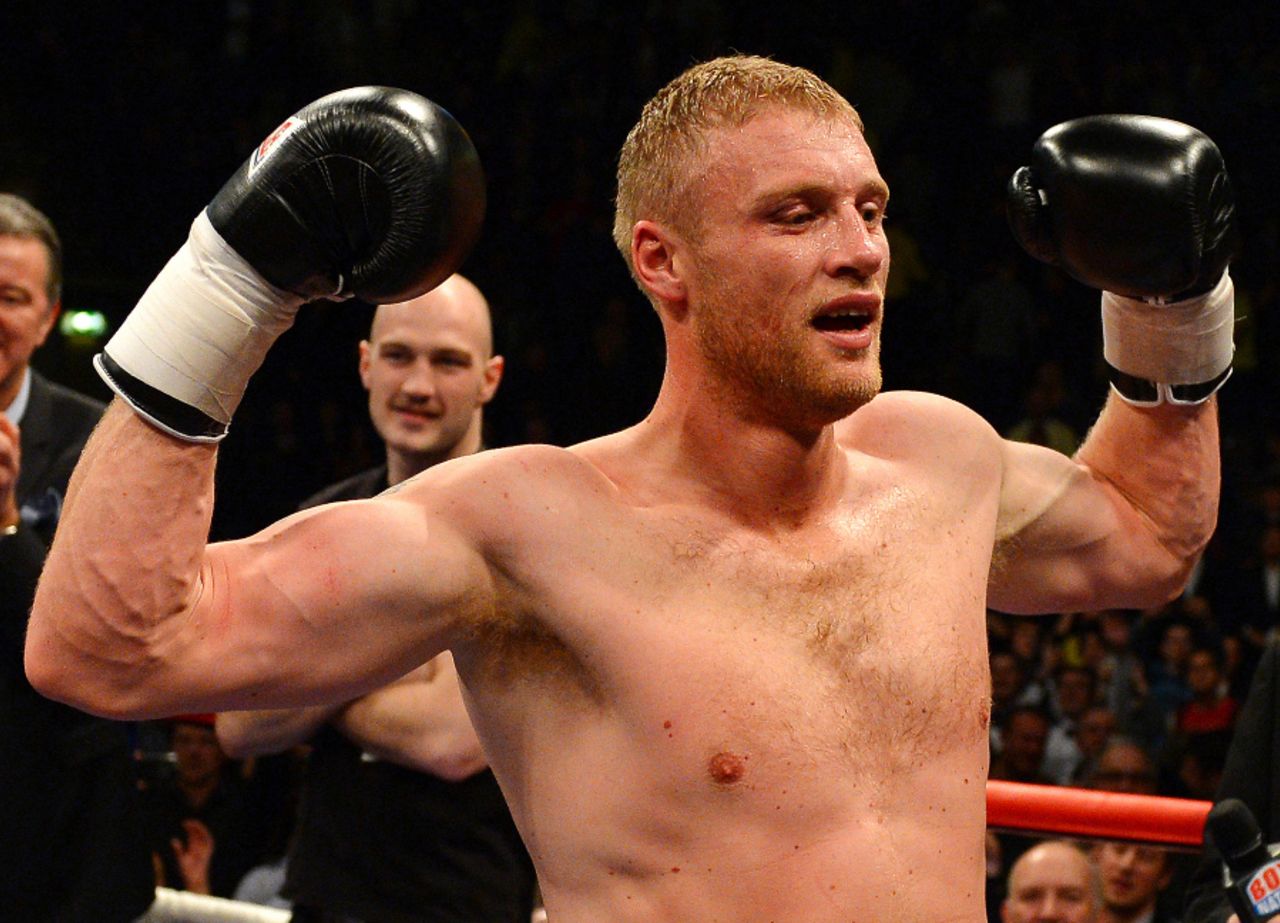 Andrew Flintoff won his first professional boxing fight on a points decision, Manchester, November 30, 2012