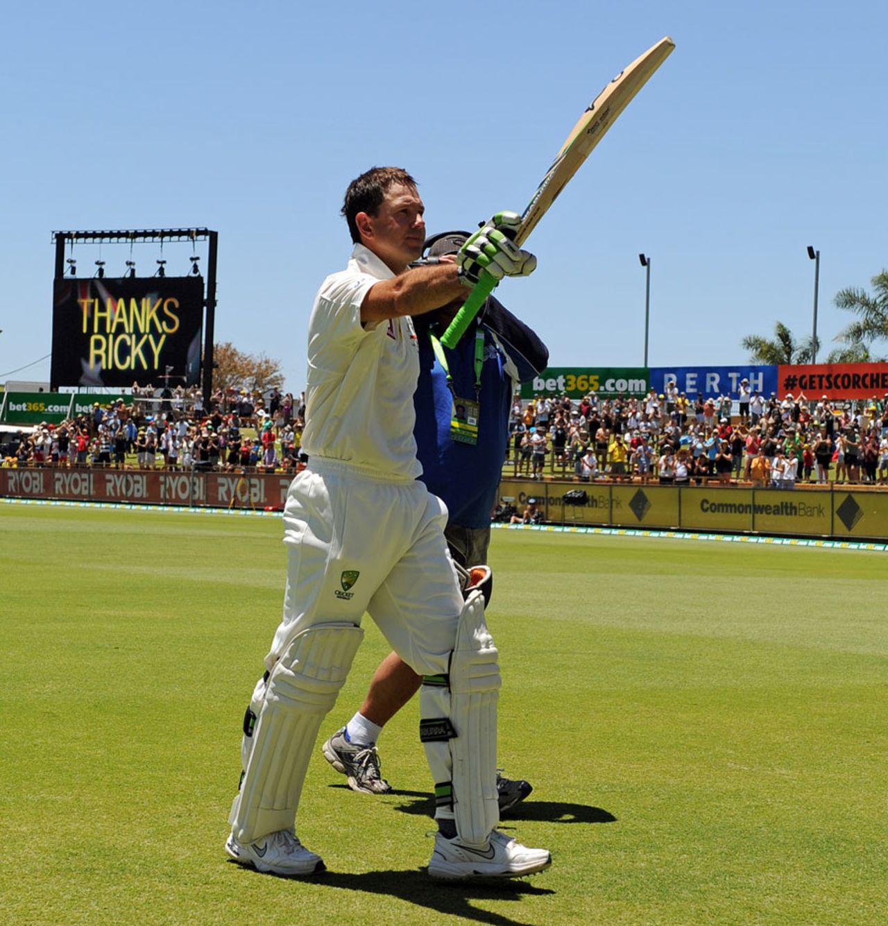 The scoreboard says it all: "Thanks Ricky", Australia v South Africa, 3rd Test, Perth, 4th day, December 3, 2012