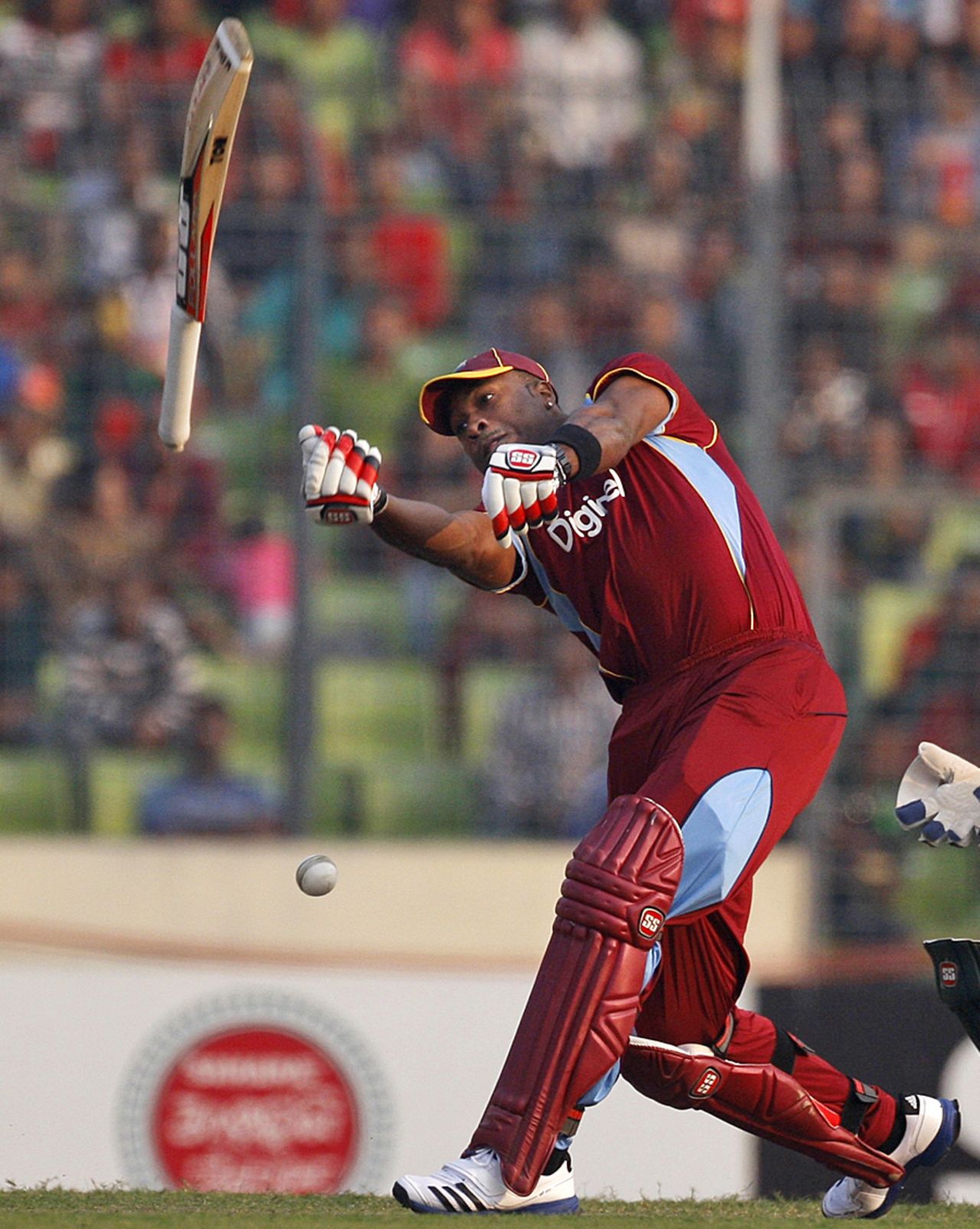 Kieron Pollard loses his bat as he swings his bat, Bangladesh v West Indies, 4th ODI, Mirpur, December 7, 2012