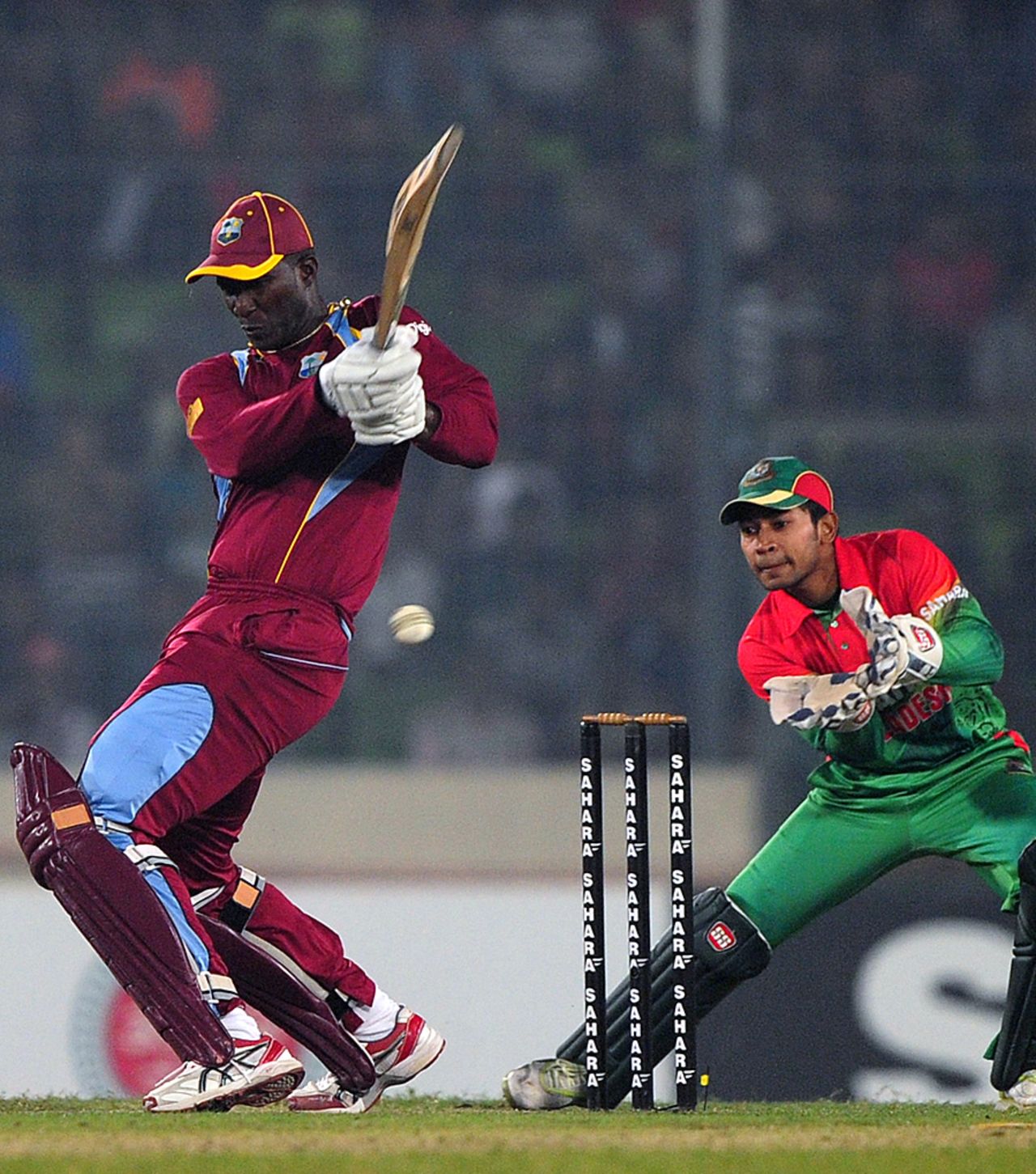 Darren Sammy plays towards the leg side, Bangladesh v West Indies, 4th ODI, Mirpur, December 7, 2012