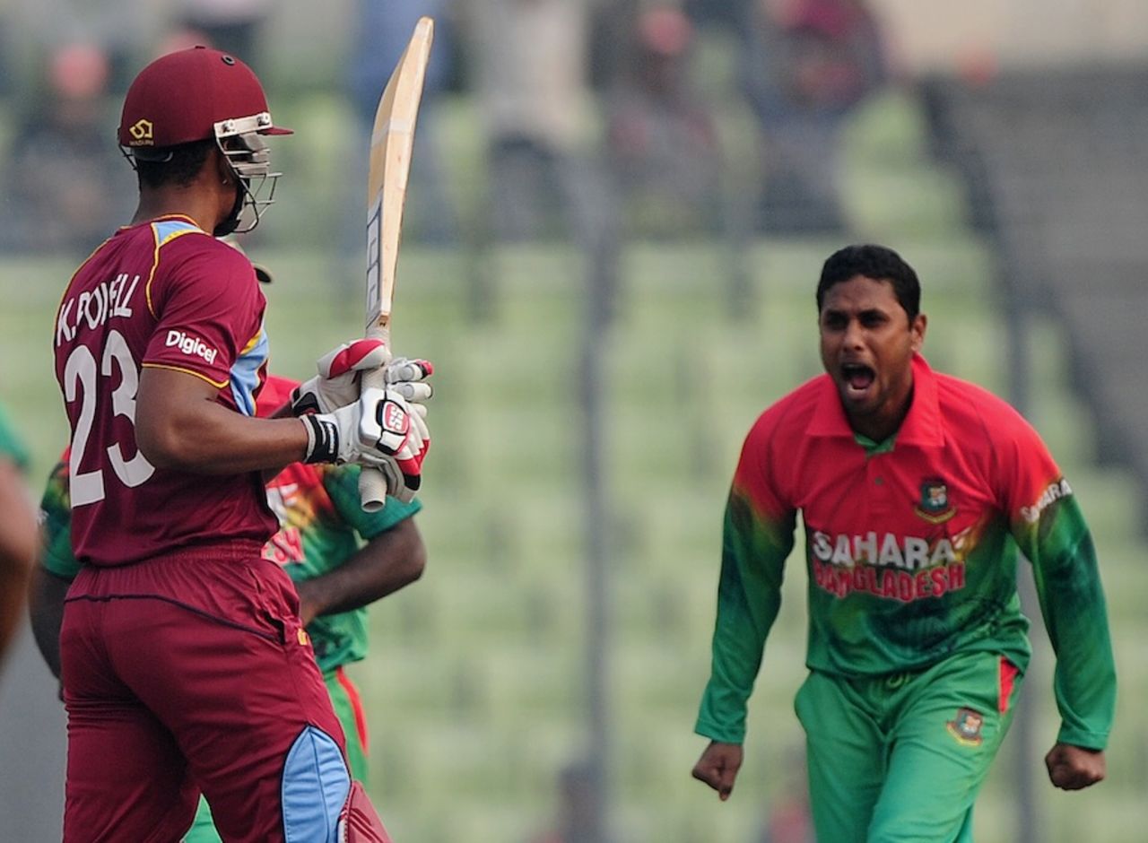 Sohag Gazi gives Kieran Powell a send-off, Bangladesh v West Indies, 5th ODI, Mirpur, December 8, 2012