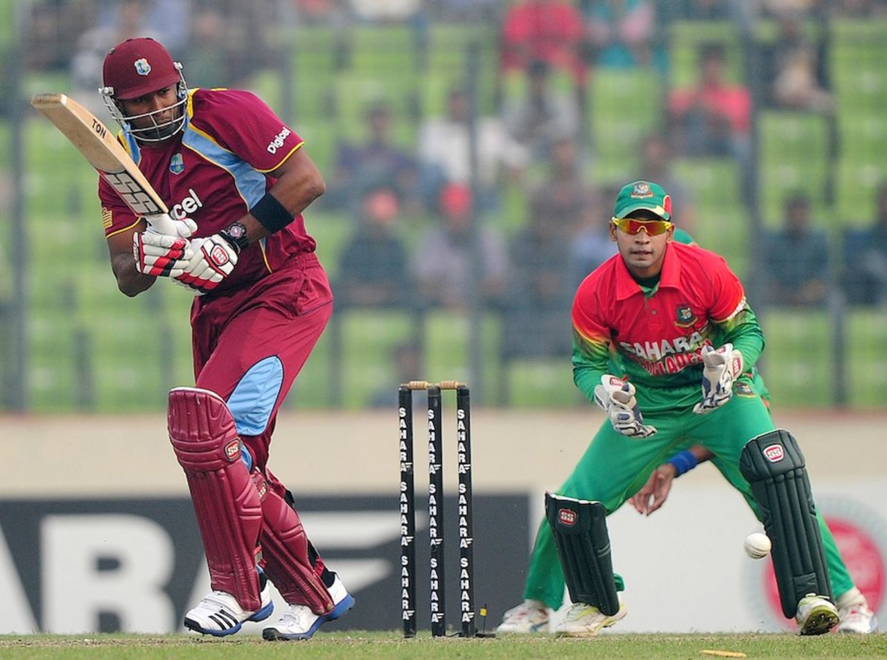 Kieron Pollard plays on the leg side, Bangladesh v West Indies, 5th ODI, Mirpur, December 8, 2012