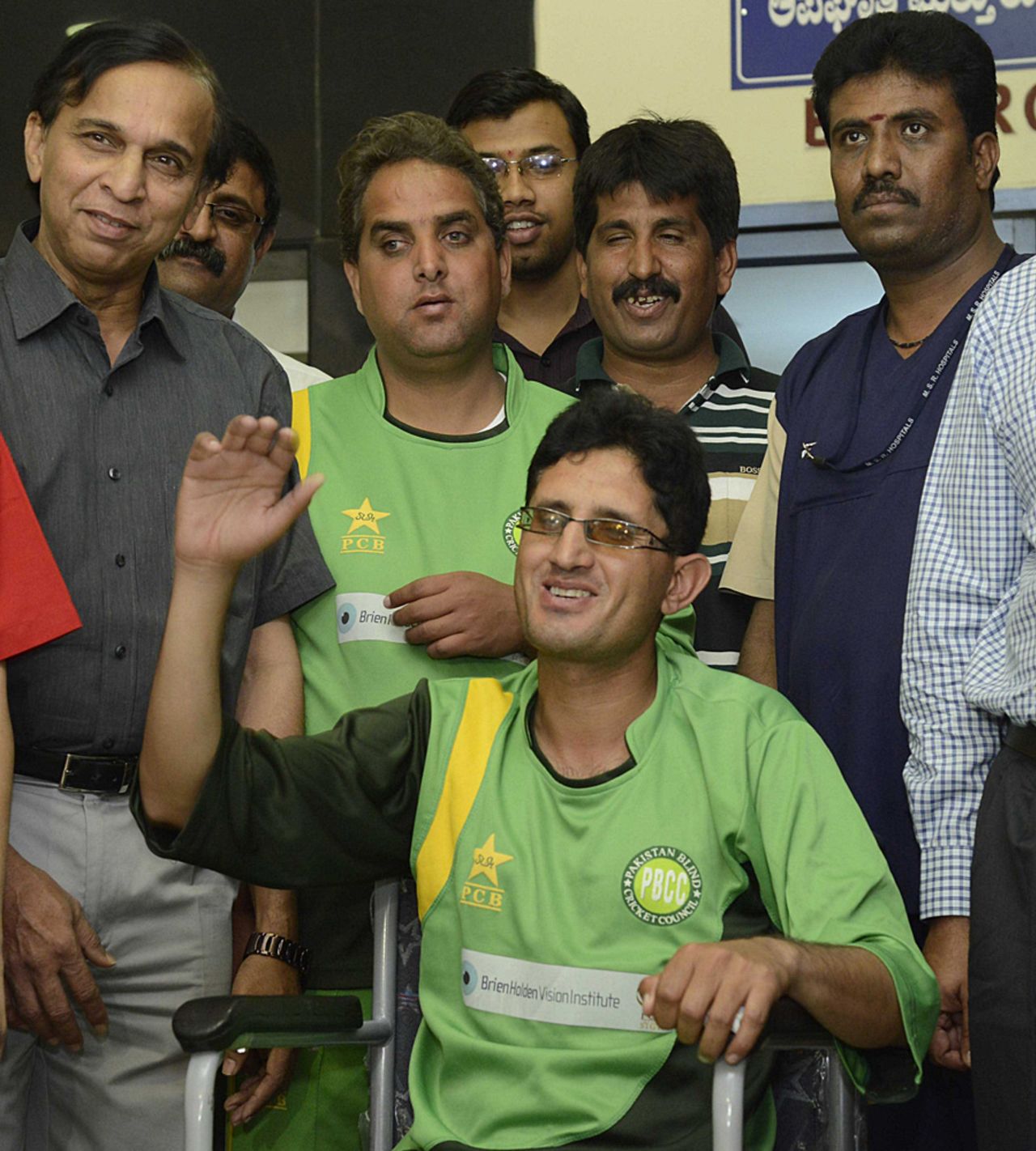 Zeeshan Abbasi, captain of Pakistan's visually impaired cricket team, smiles at a local hospital, Bangalore, December 8, 2012