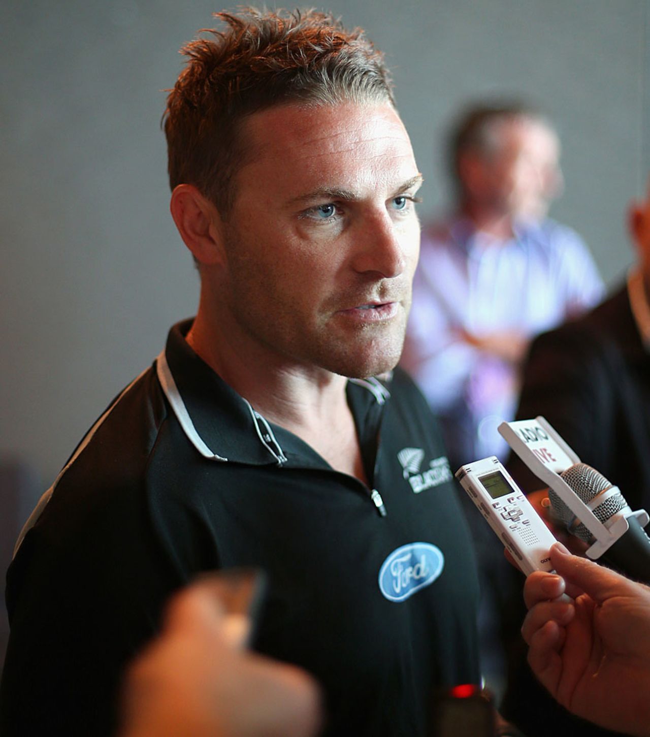 Brendon McCullum talks to reporters before the New Zealand team departed for South Africa, Auckland, December 11, 2012