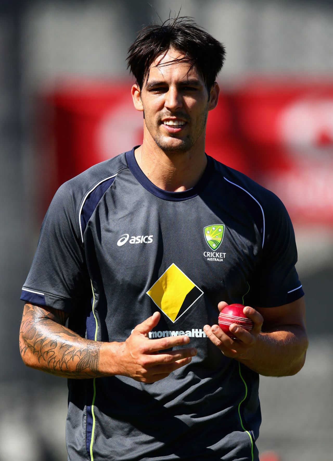 Mitchell Johnson waits his turn to bowl in the nets, Hobart, December 12, 2012