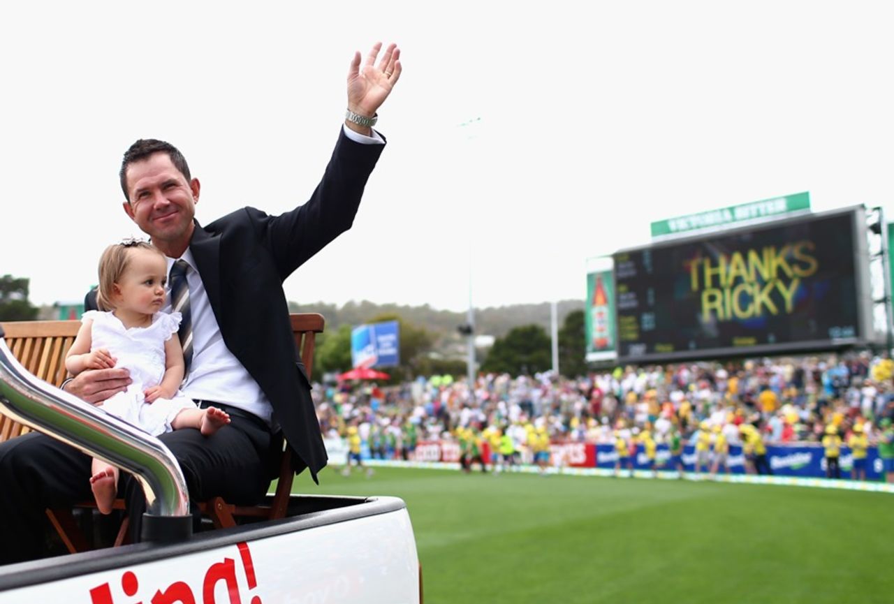 Ricky Ponting and his daughter during a farewell lap at Bellerive Oval, Australia v Sri Lanka, 1st Test, Hobart, 1st day, December 14, 2012