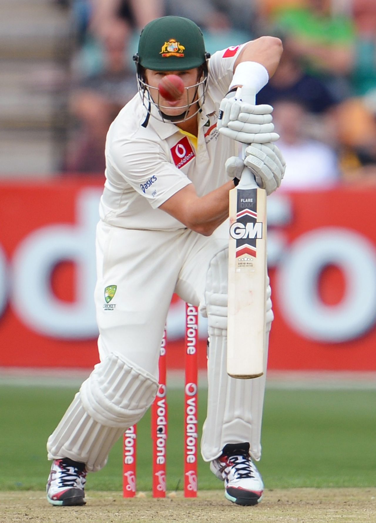 Shane Watson keeps his eyes on the ball, Australia v Sri Lanka, 1st Test, Hobart, 1st day, December 14, 2012