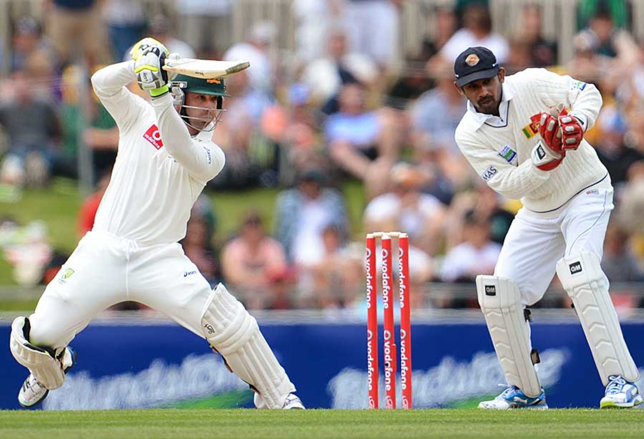Phillip Hughes punches one through the off side, Australia v Sri Lanka, 1st Test, Hobart, 1st day, December 14, 2012