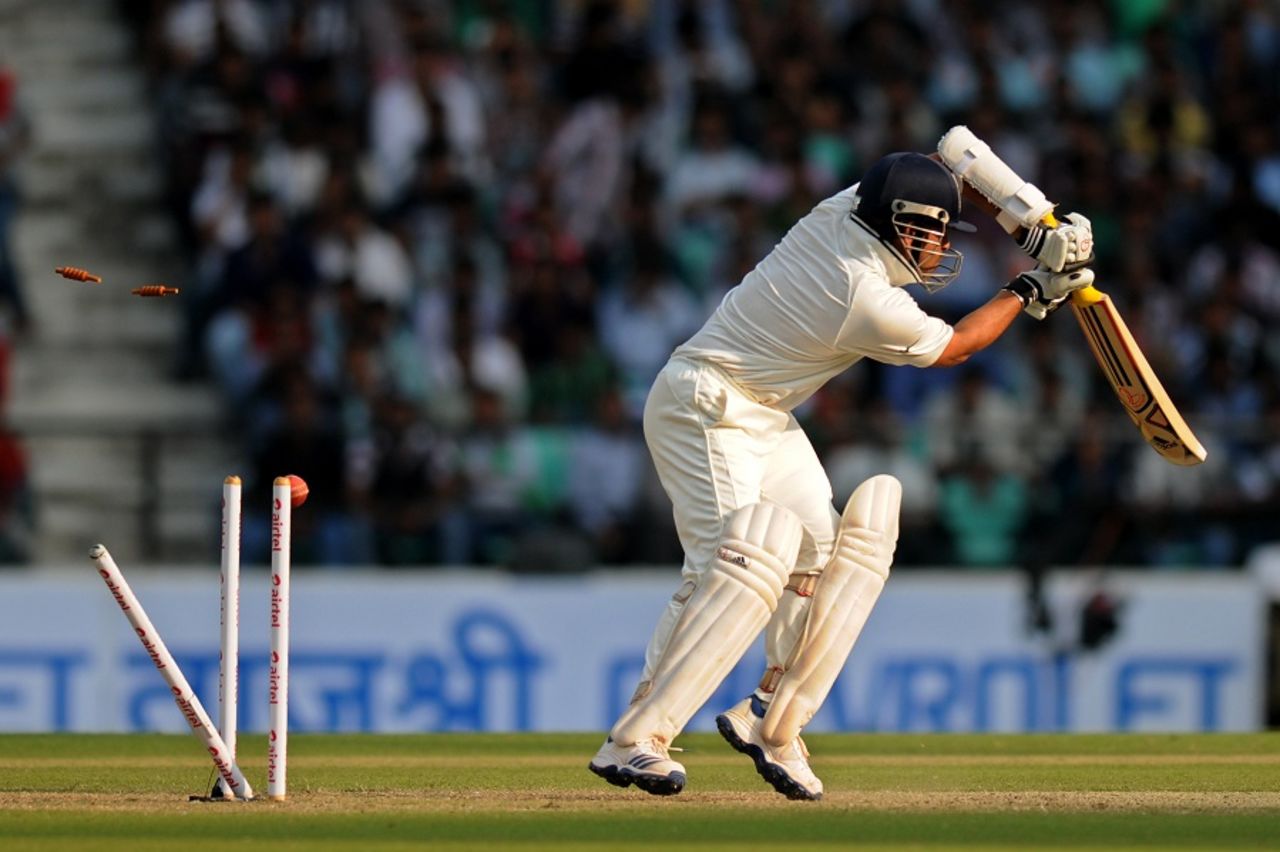 Sachin Tendulkar was bowled through the gate by James Anderson, India v England, 4th Test, Nagpur, 2nd day, December 14, 2012