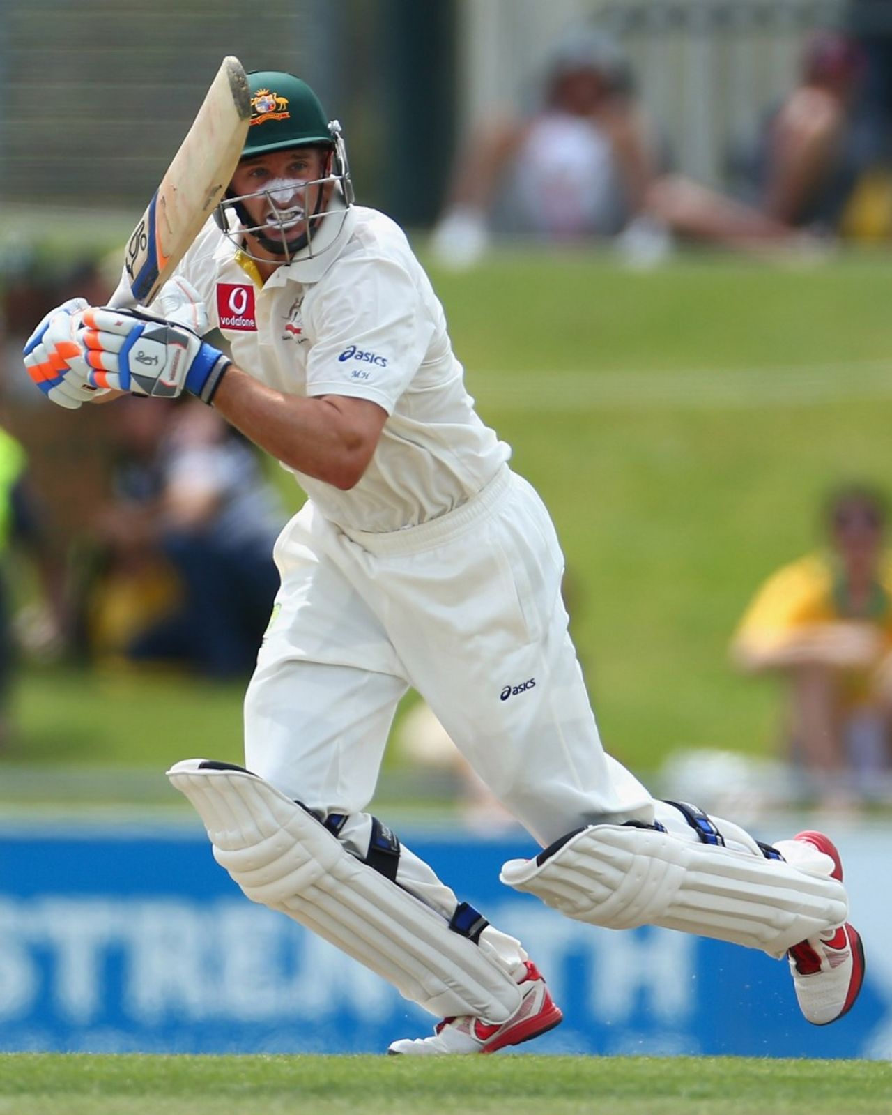 Michael Hussey works one through the off side, Australia v Sri Lanka, 1st Test, Hobart, 2nd day, December 15, 2012
