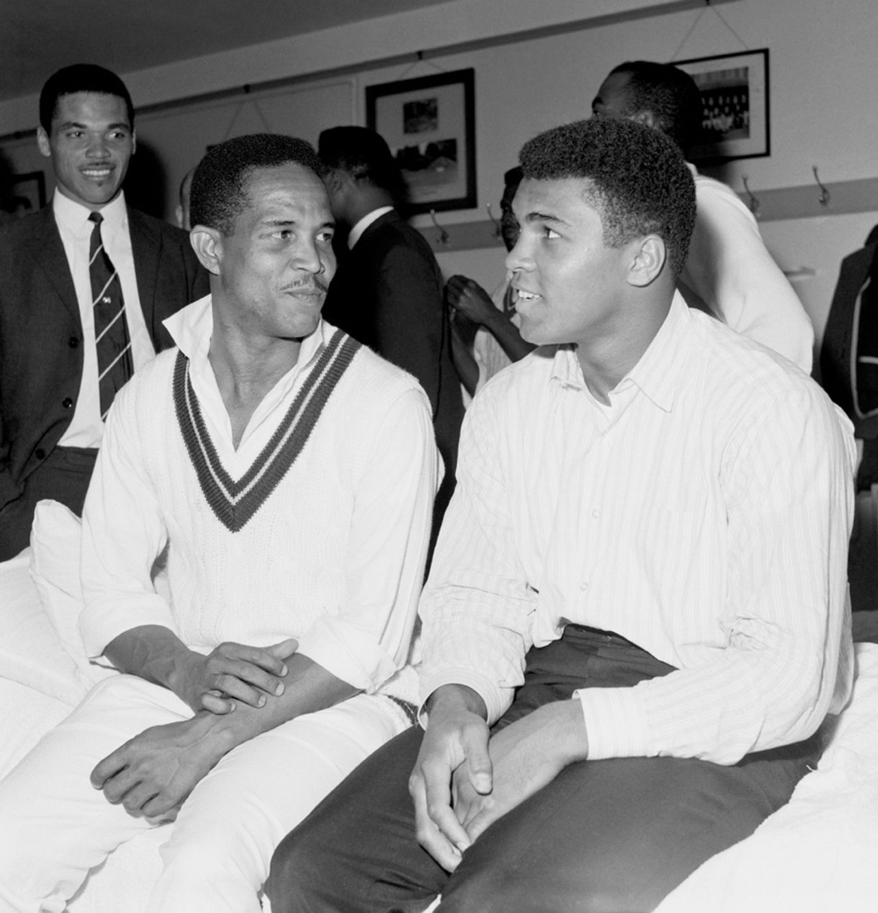 Garry Sobers sits with Muhammad Ali in the dressing room, England v West Indies, Lord's, 1st day, June 16, 1966