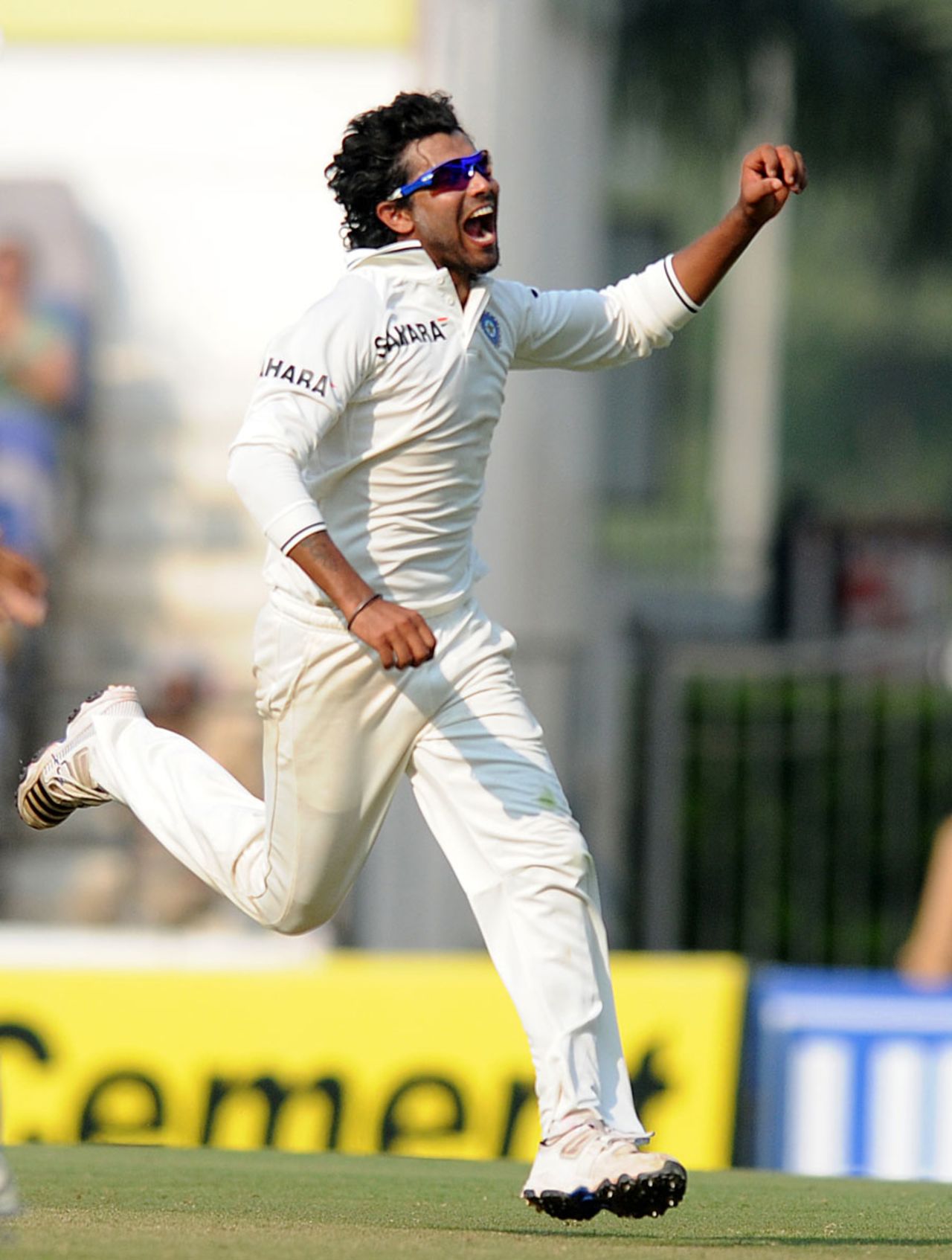 Ravindra Jadeja celebrates removing Kevin Pietersen, India v England, 4th Test, Nagpur, 4th day, December 16, 2012