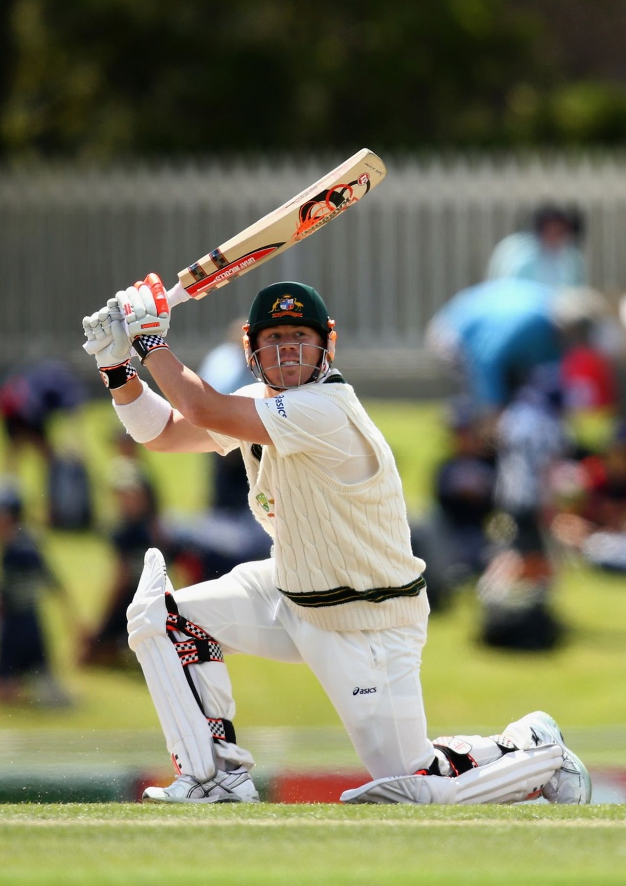 David Warner cuts over the top, Australia v Sri Lanka, 1st Test, Hobart, 4th day, December 17, 2012