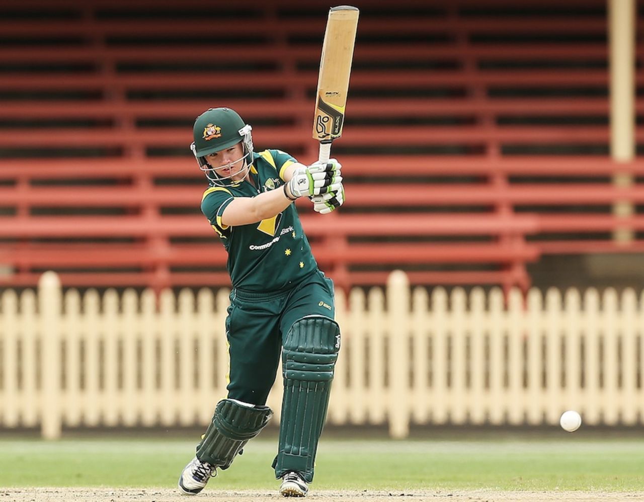 Jess Cameron drives during her half-century, Australia v New Zealand, 4th Women's ODI, North Sydney Oval, Sydney, December 19, 2012