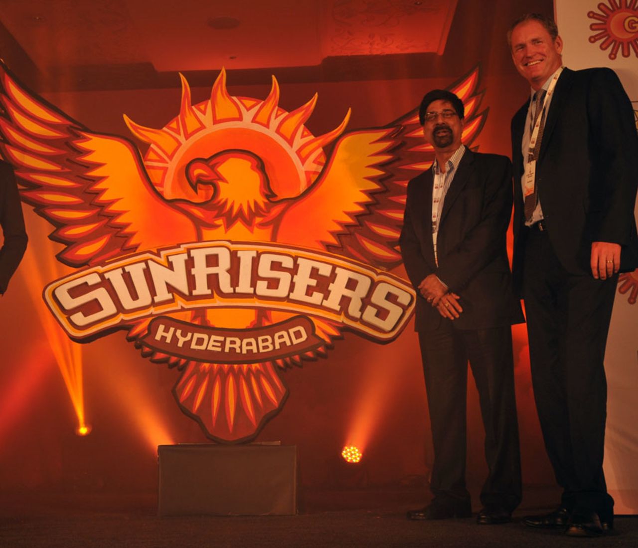 Sunrisers Hyderabad's mentor Kris Srikkanth and coach Tom Moody at the IPL franchise's logo launch, December 20, 2012
