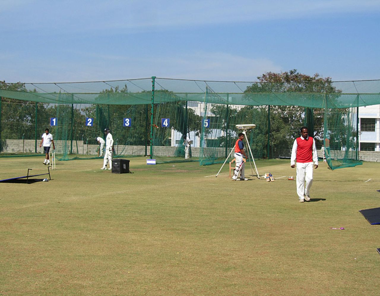 Players practice at the KSCA Academy nets, Karnataka v Haryana, Ranji Trophy 2012-13, Group B, Hubli, 1st day, December 22, 2012